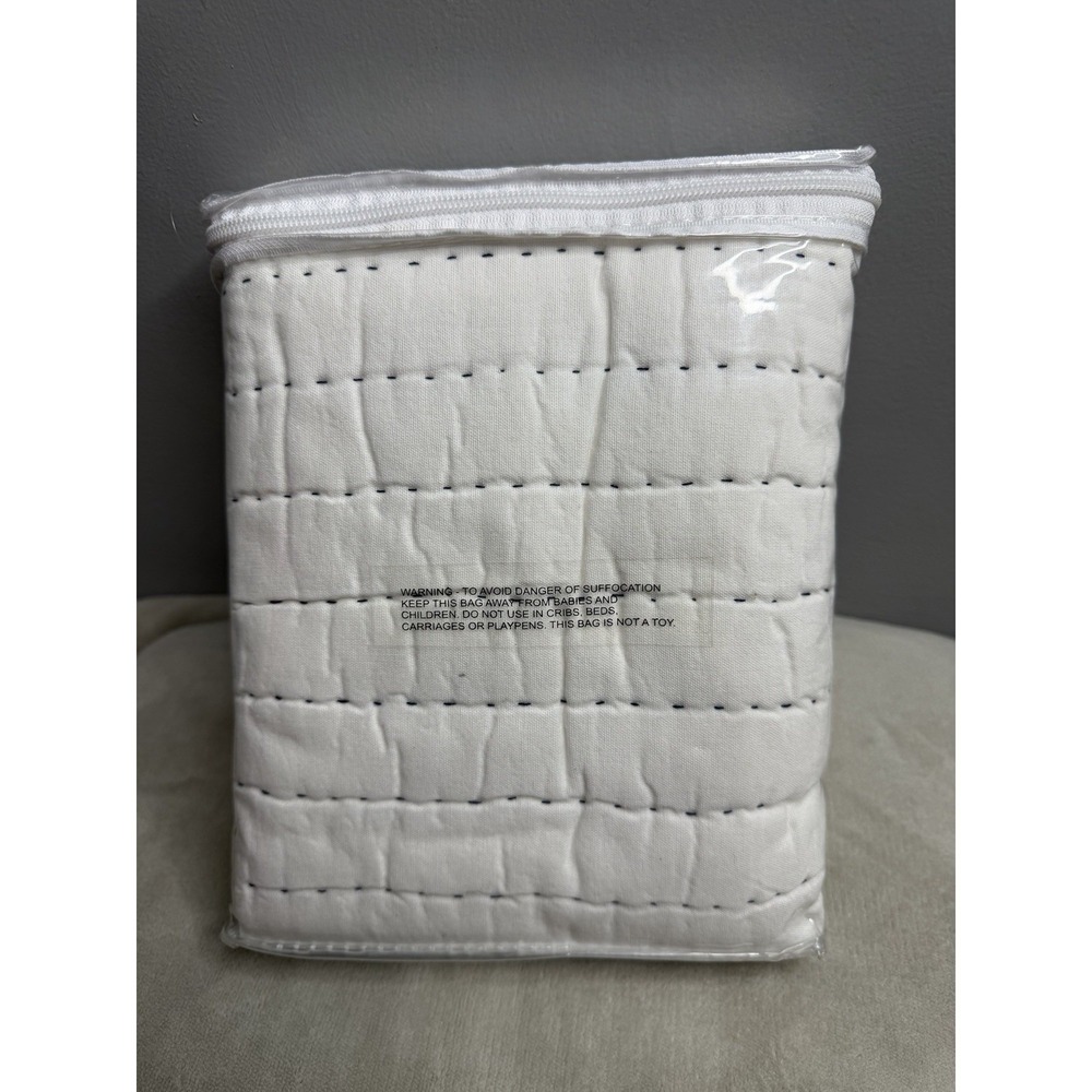 Ballard Designs Millie Euro Sham 26x26 Ivory Navy Quilted Linen Coastal NIP